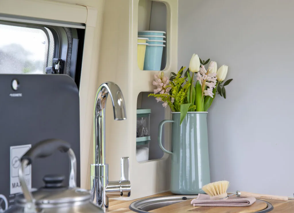 Barefoot Country Living 2 Berth Caravan Kitchen Bathroom Stylish Mixer Sink Design